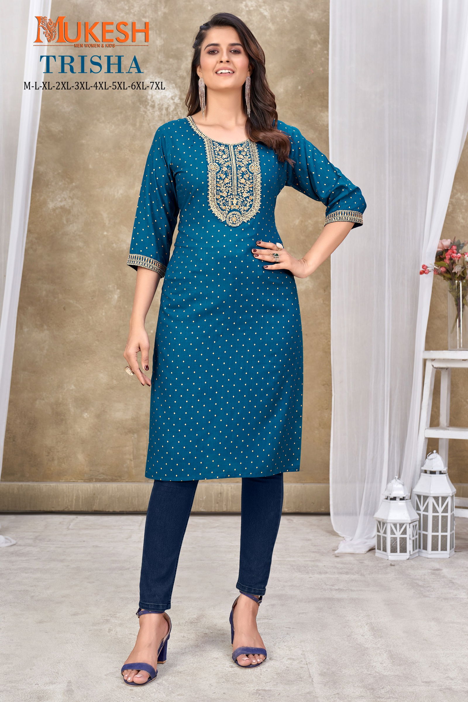 Trisha By Mukesh Rayon Embroidery Fancy Kurtis Wholesale Price In Surat
